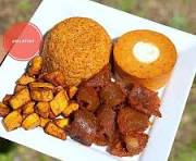 Jollof rice with moimoi